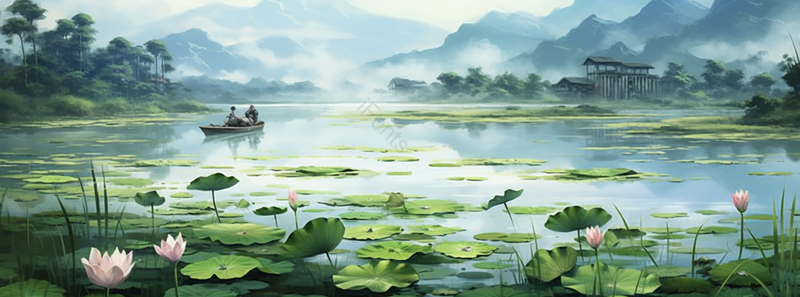 中国风水墨荷花池风景山水画背景,插画/手绘图,插画/手绘图库,插画/手绘图下载,插画/手绘
